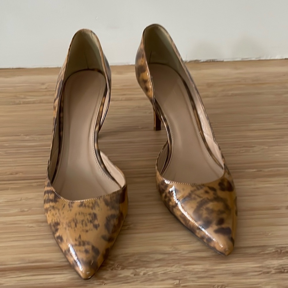 J. Crew Valentina D’Orsay Patent Leather Leopard Print Pumps, Made in Italy